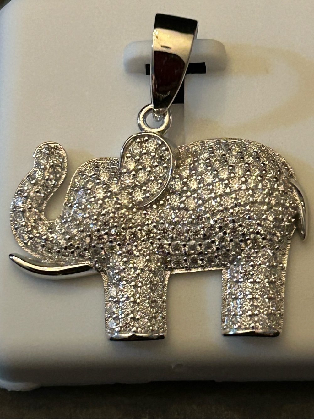 1.00CTW Moissanite Pave’ Elephant Pendant Necklace Charm 925 Sterling Silver